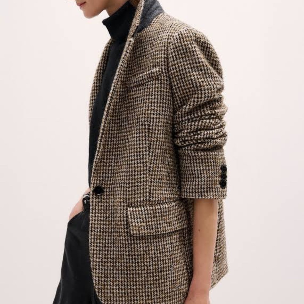 ME+EM Relaxed Brown Boyfriend Houndstooth Blazer in Chestnut size 4